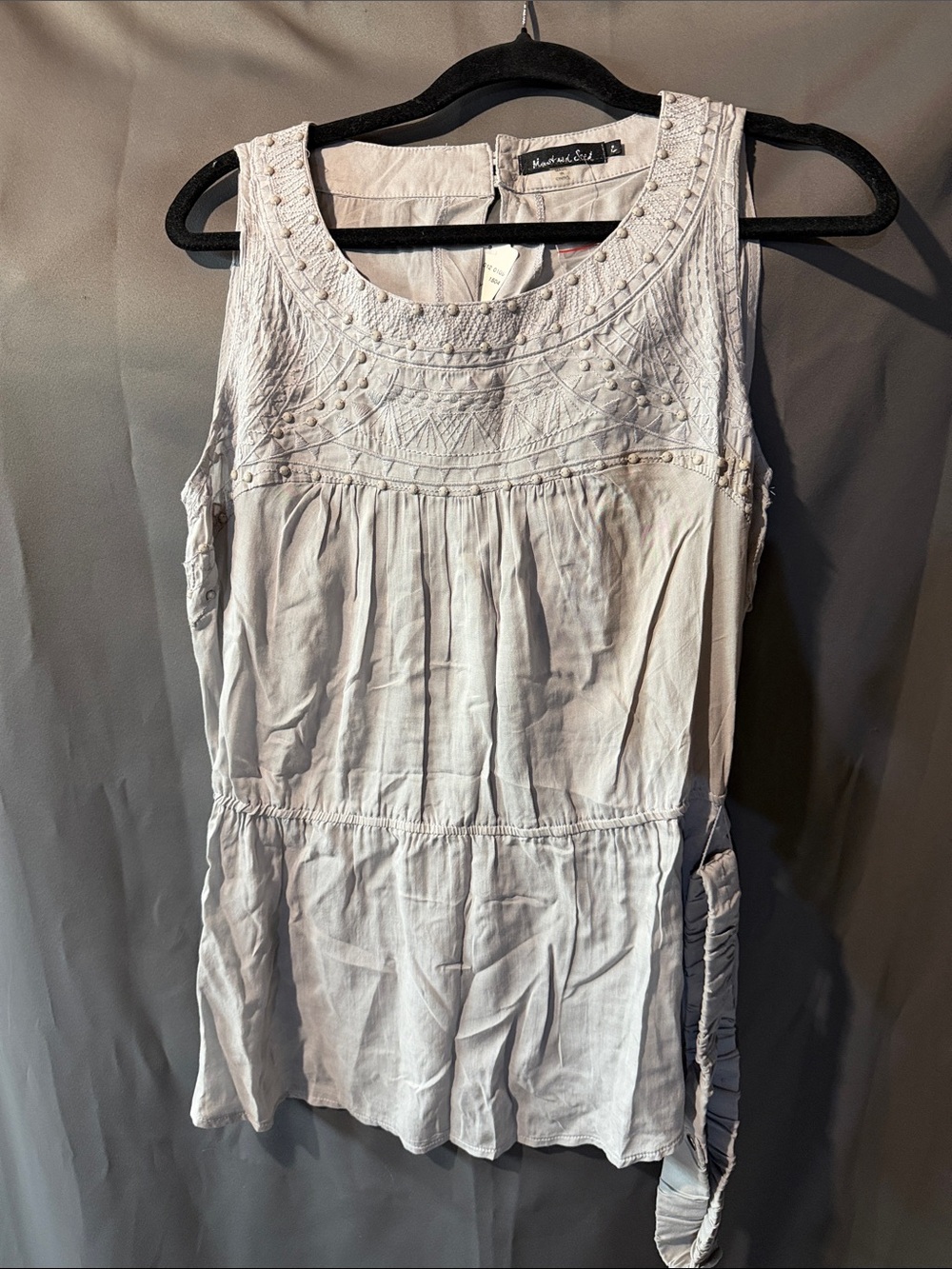 Mustard Seed Light Gray Embroidered Scoop-Neck Tank